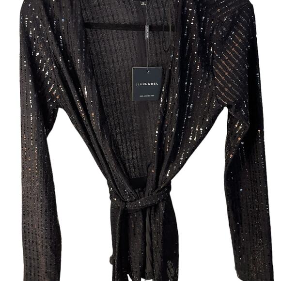 JLUXLABEL Black Sequined Belted Cardigan Medium NWT - Picture 3 of 9